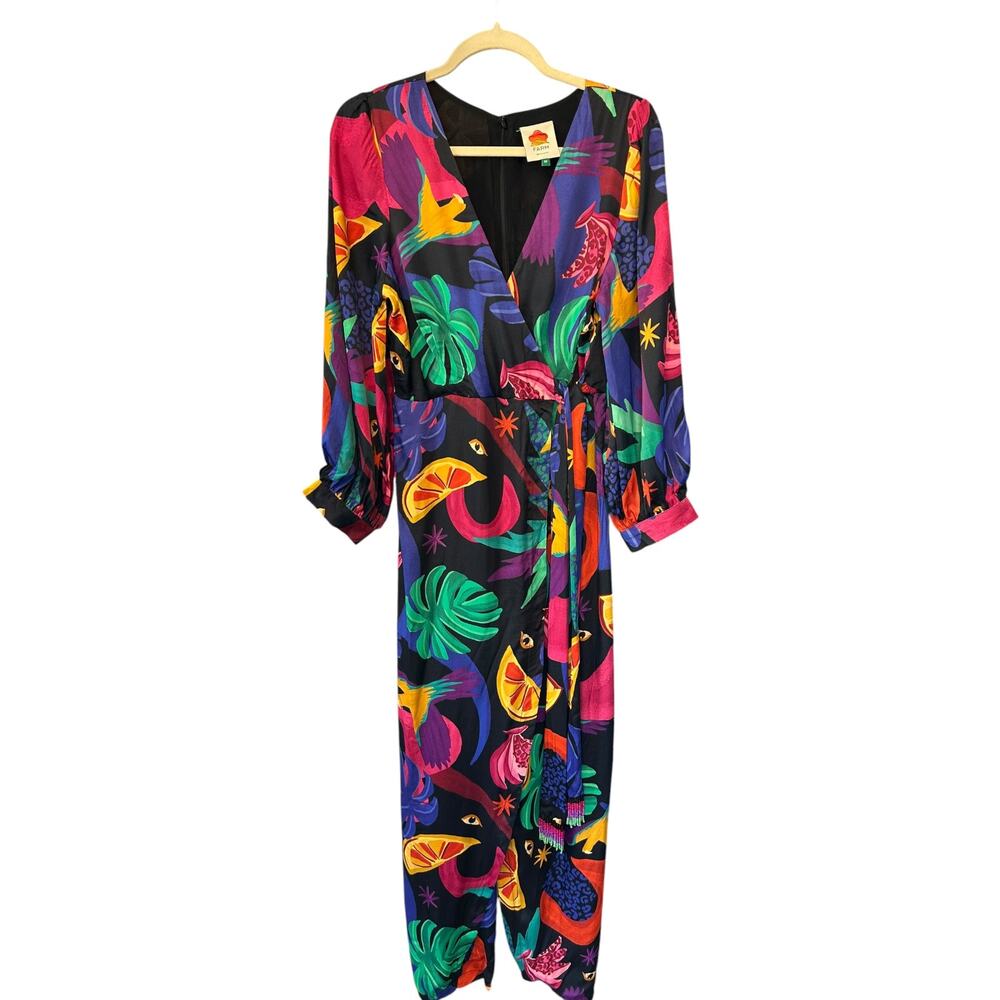 NWOT $245 Farm Rio Mystic Jungle Wrap Jumpsuit Size Medium